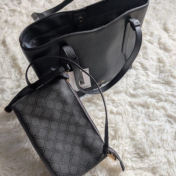 Set Nine West Jordi Trap Shoulder Tote Bag and Crossbody Black - Picture 10 of 11